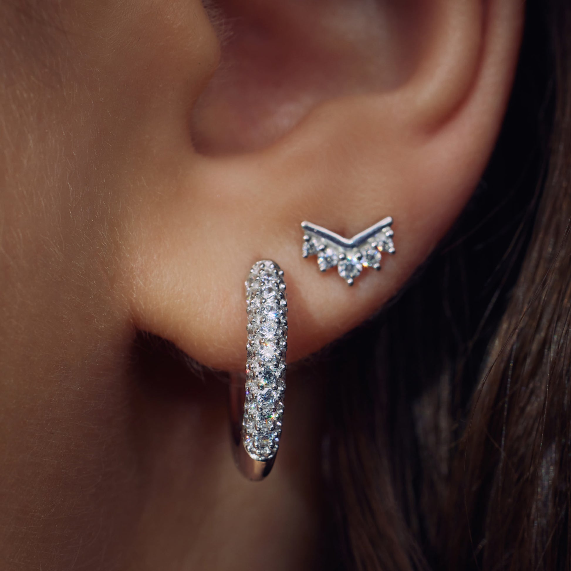Santa Maria della Base 925 sterling silver hoop earrings with zirconia stones - Parte di Me