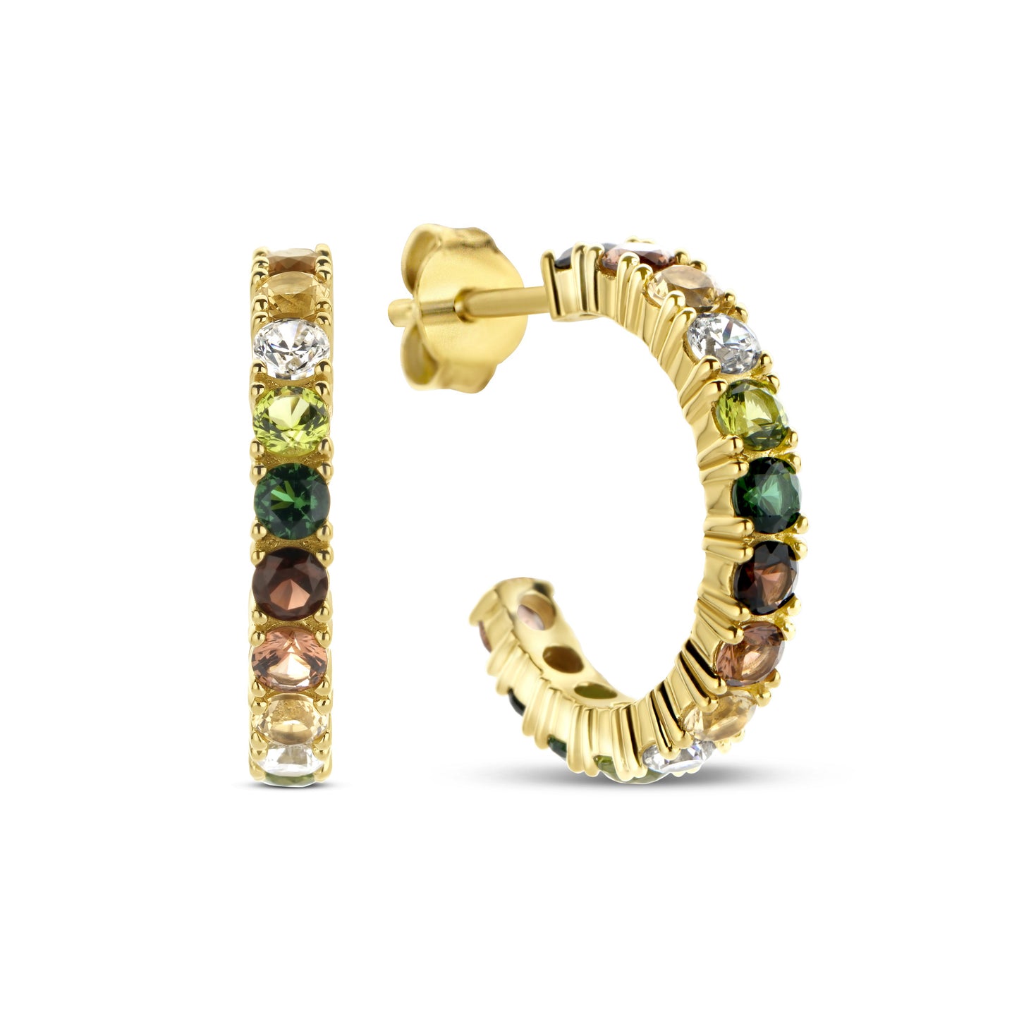 Santa Maria del Fiore 925 sterling silver gold plated hoop earrings with coloured zirconia stones - Parte di Me