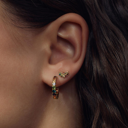 Santa Maria del Fiore 925 sterling silver gold plated hoop earrings with coloured zirconia stones - Parte di Me