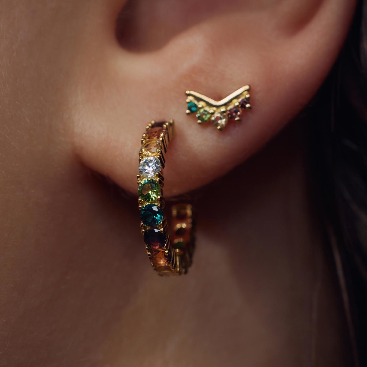 Santa Maria del Fiore 925 sterling silver gold plated hoop earrings with coloured zirconia stones - Parte di Me