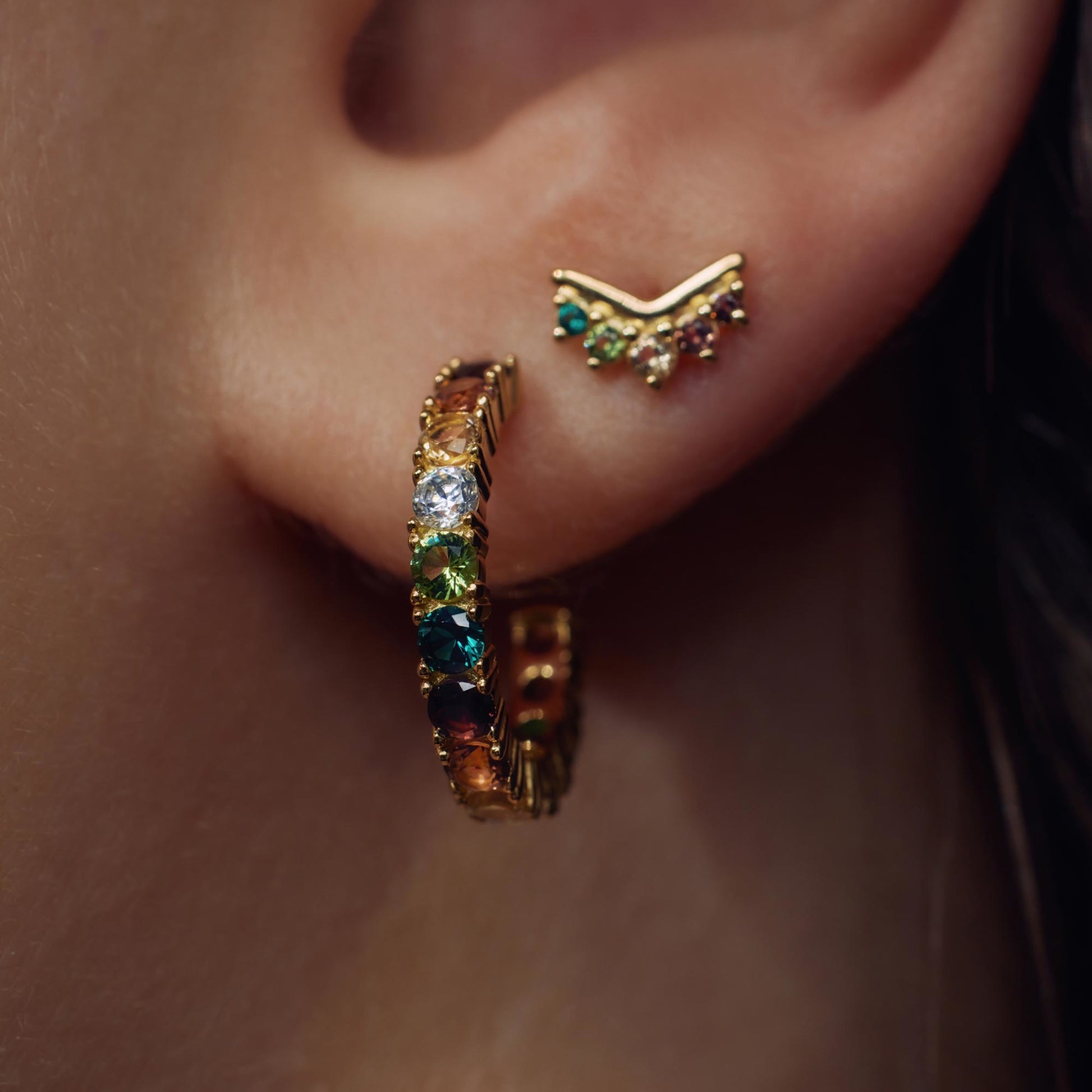 Santa Maria del Fiore 925 sterling silver gold plated hoop earrings with coloured zirconia stones - Parte di Me