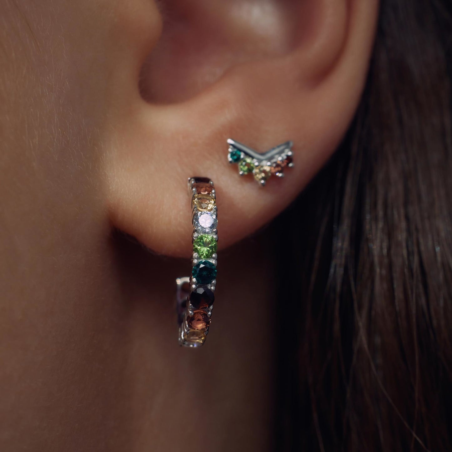 Santa Maria del Fiore 925 sterling silver hoop earrings with coloured zirconia stones - Parte di Me