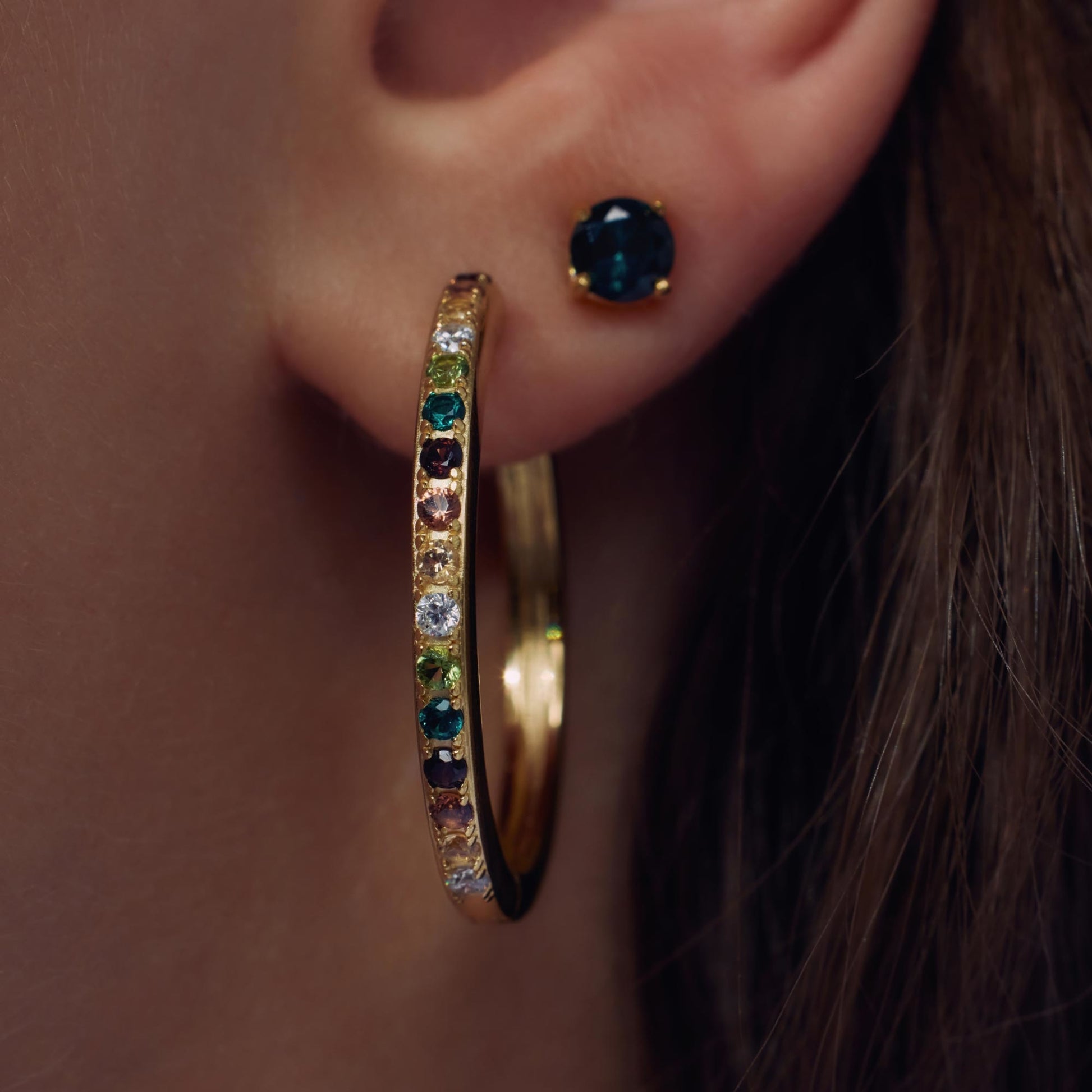 Santa Maria del Fiore 925 sterling silver gold plated hoop earrings with coloured zirconia stones - Parte di Me