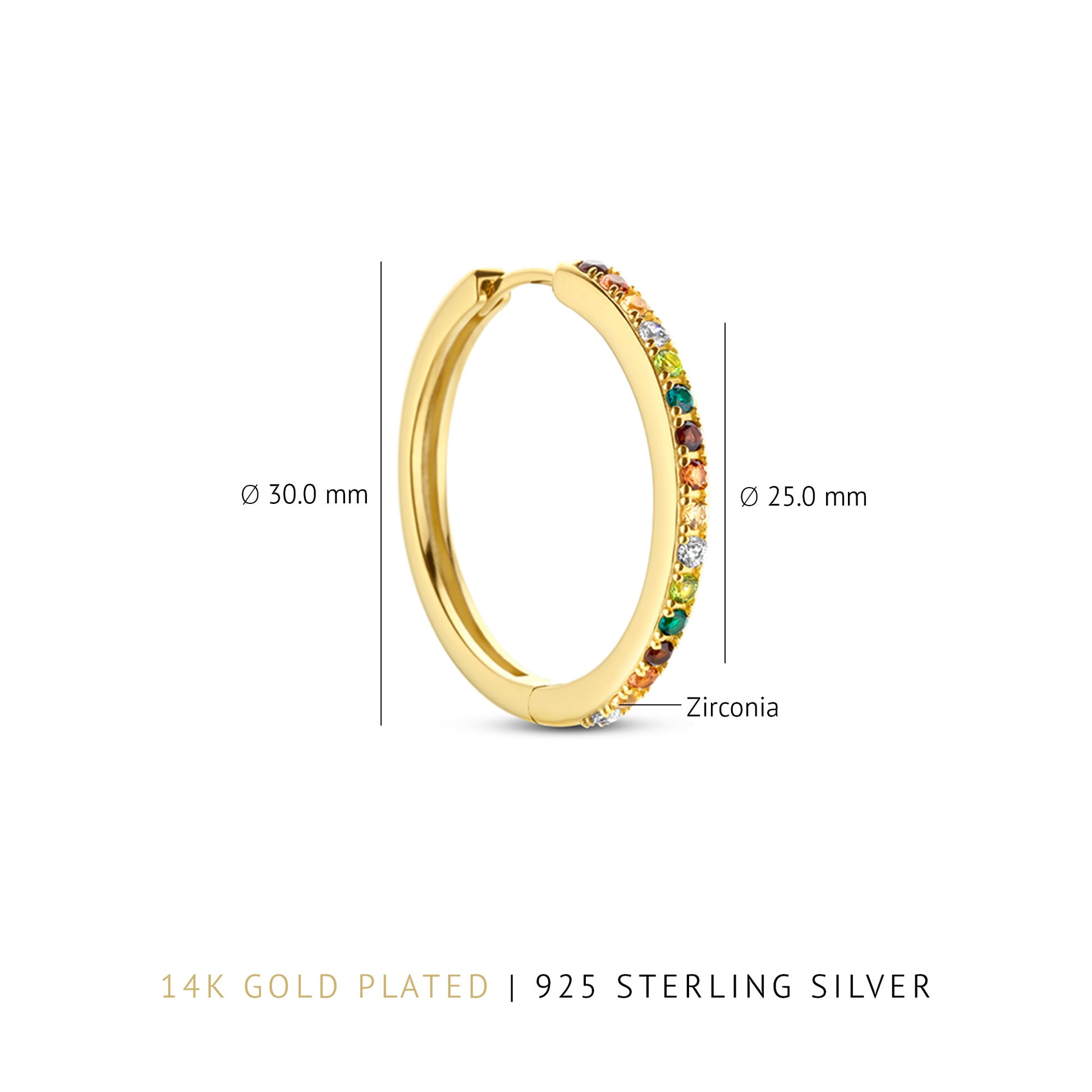 Santa Maria del Fiore 925 sterling silver gold plated hoop earrings with coloured zirconia stones - Parte di Me