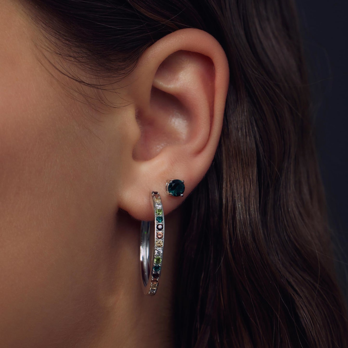 Santa Maria del Fiore 925 sterling silver hoop earrings with coloured zirconia stones - Parte di Me