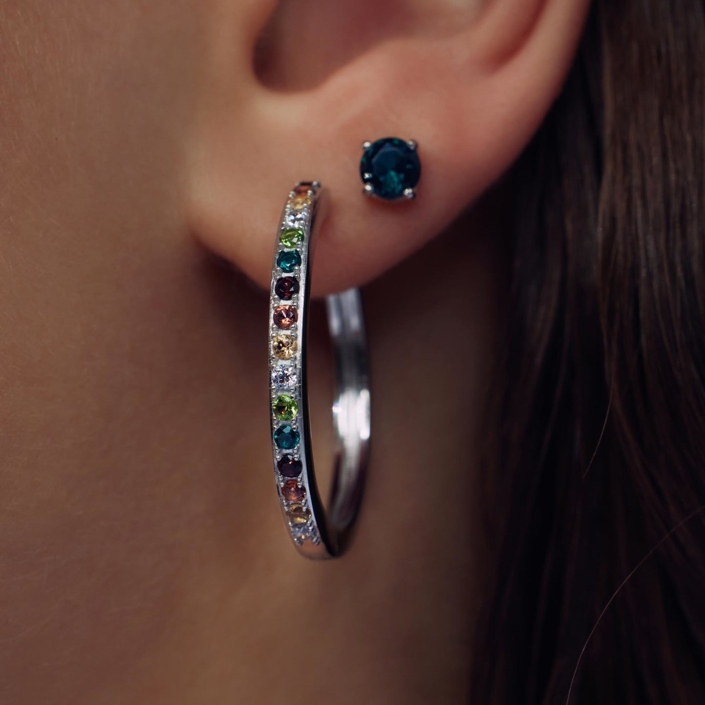 Santa Maria del Fiore 925 sterling silver hoop earrings with coloured zirconia stones - Parte di Me