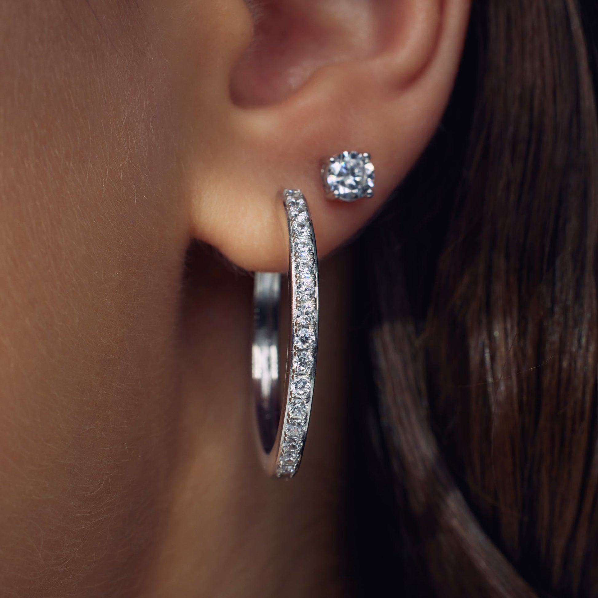 Santa Maria della Base 925 sterling silver hoop earrings with zirconia stones - Parte di Me