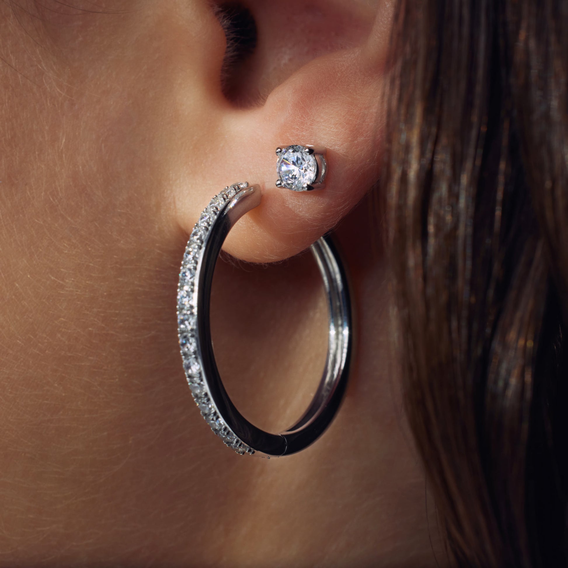 Santa Maria della Base 925 sterling silver hoop earrings with zirconia stones - Parte di Me