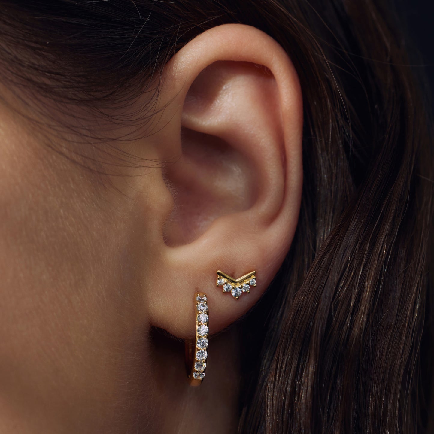 Santa Maria della Base 925 sterling silver gold plated ear studs with zirconia stones - Parte di Me