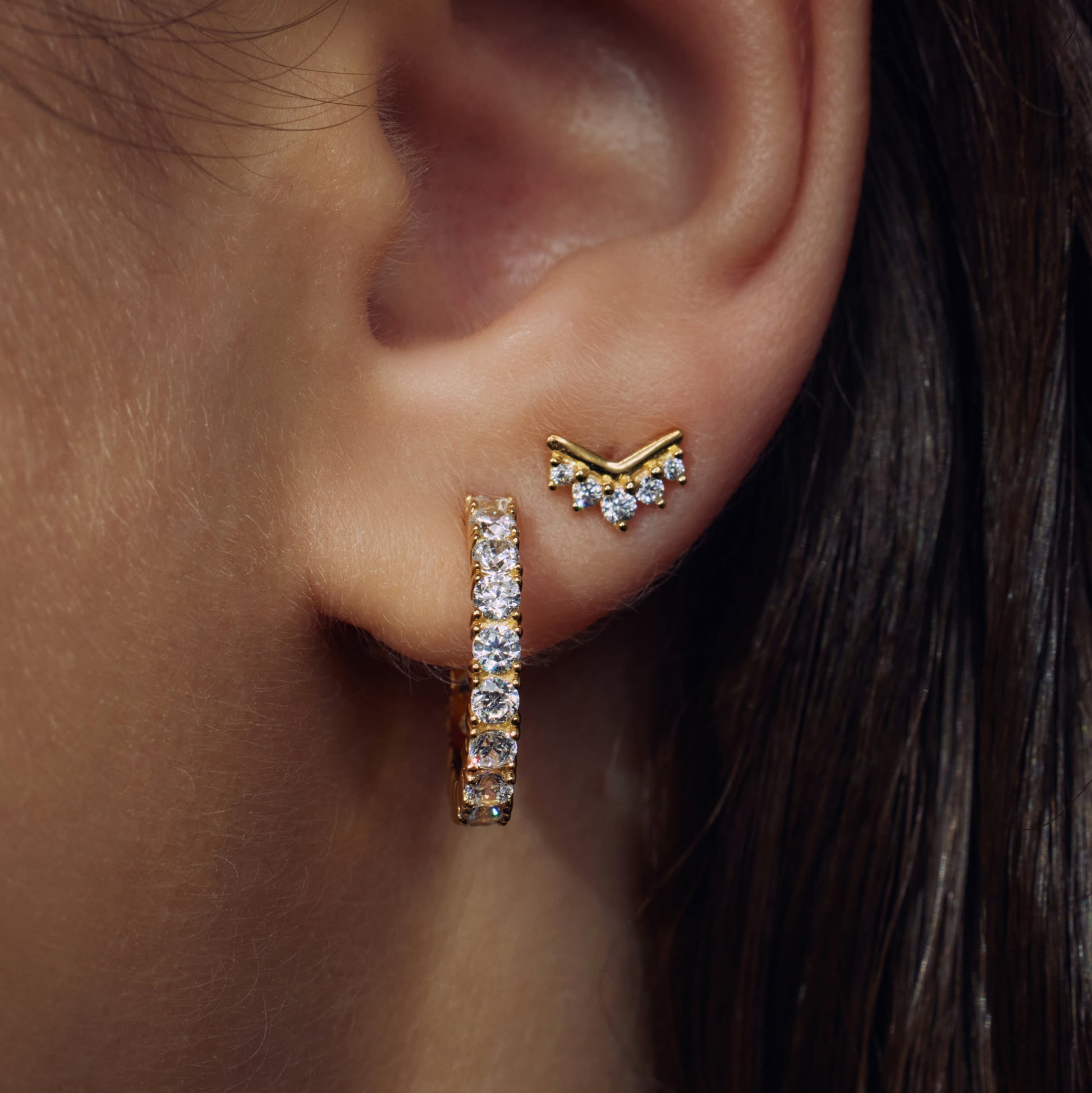 Santa Maria della Base 925 sterling silver gold plated ear studs with zirconia stones - Parte di Me