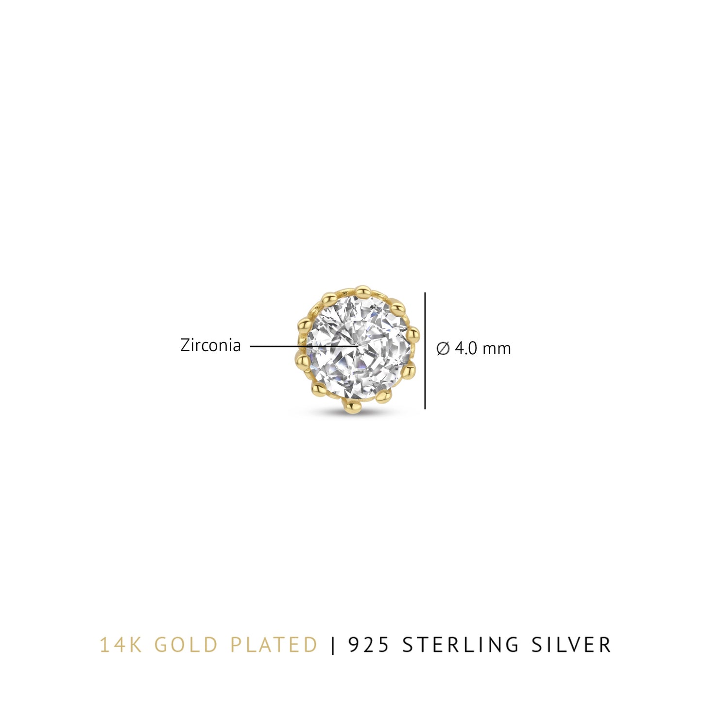 Cento Luci Mila 925 sterling silver gold plated ear studs with zirconia stone - Parte di Me