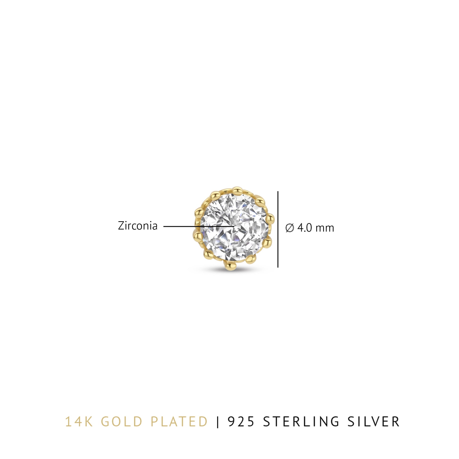 Cento Luci Mila 925 sterling silver gold plated ear studs with zirconia stone - Parte di Me