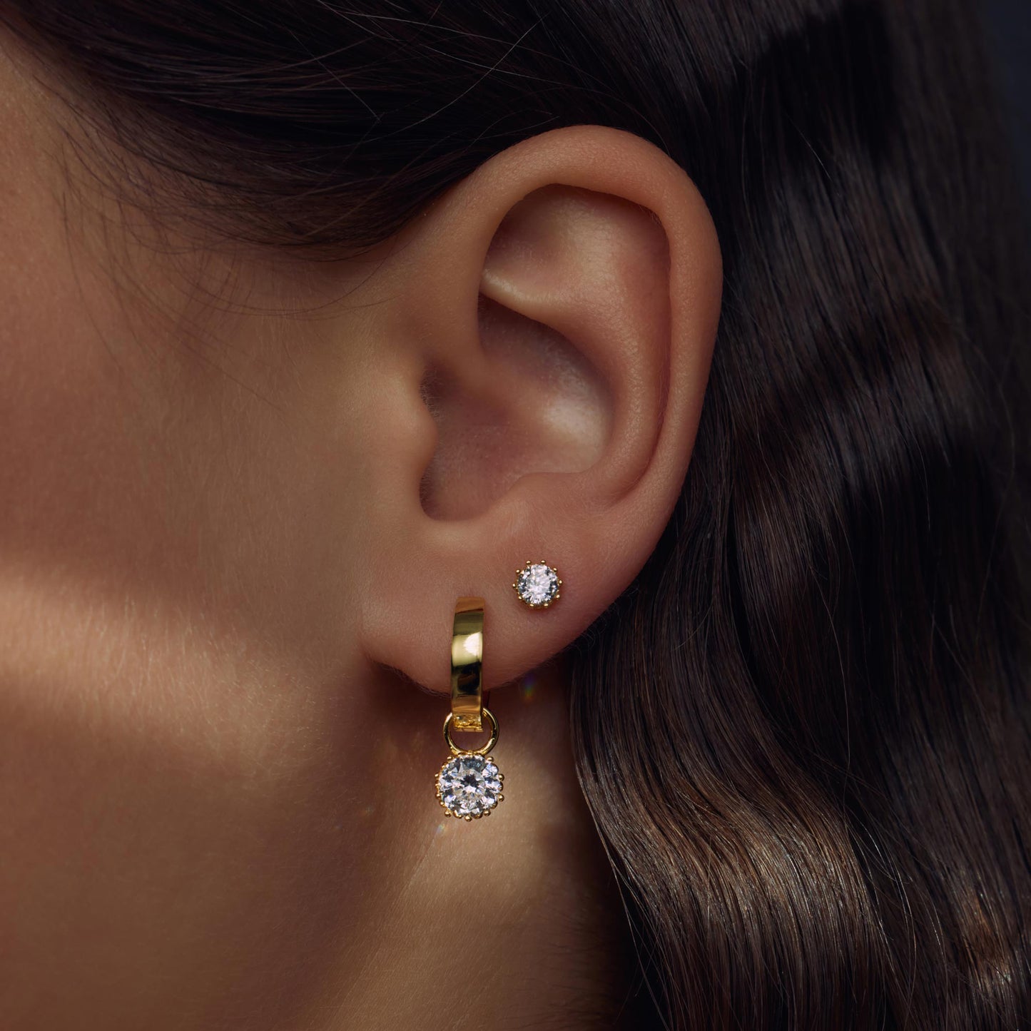 Cento Luci Rosia 925 sterling silver gold plated hoop earrings with zirconia stone - Parte di Me