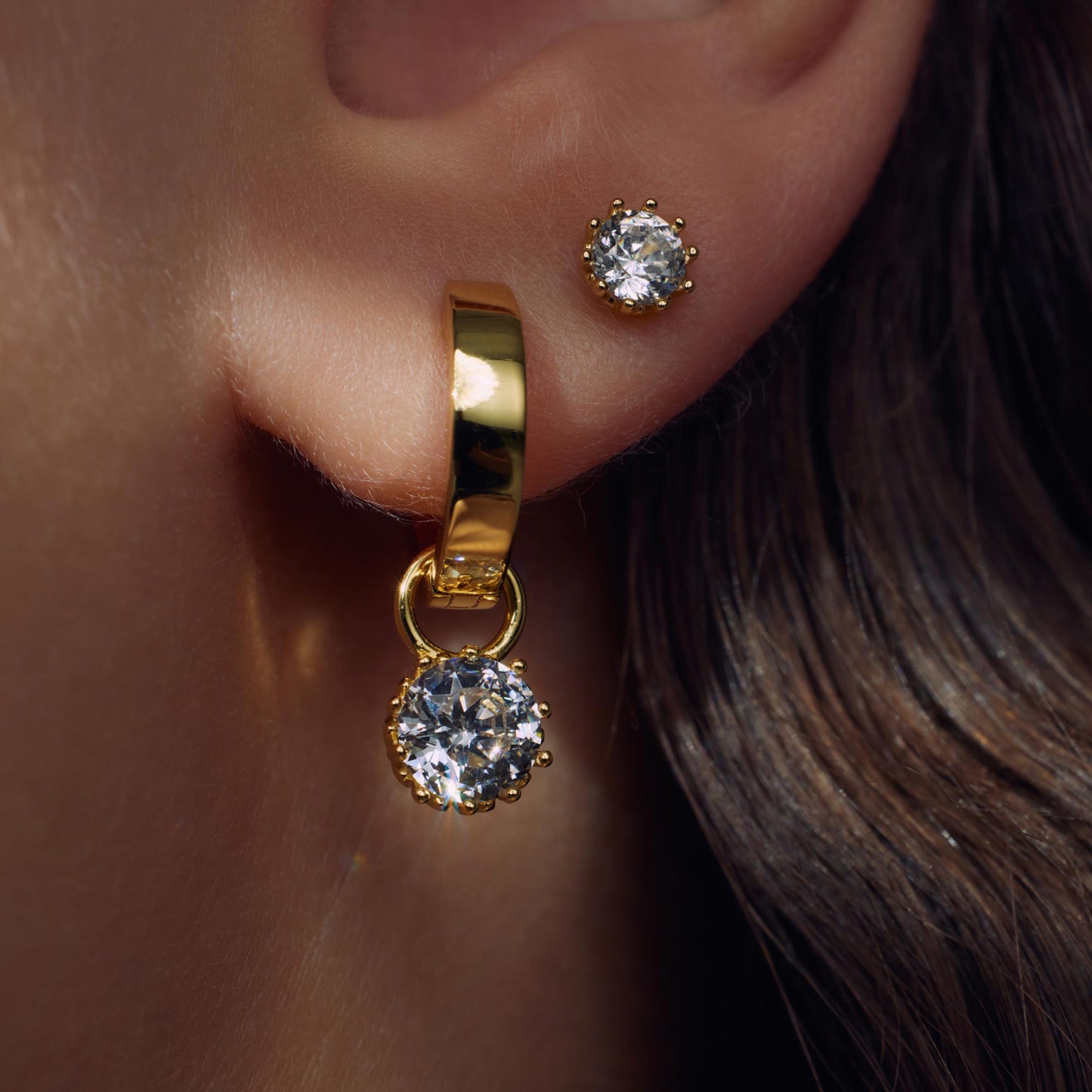 Cento Luci Rosia 925 sterling silver gold plated hoop earrings with zirconia stone - Parte di Me