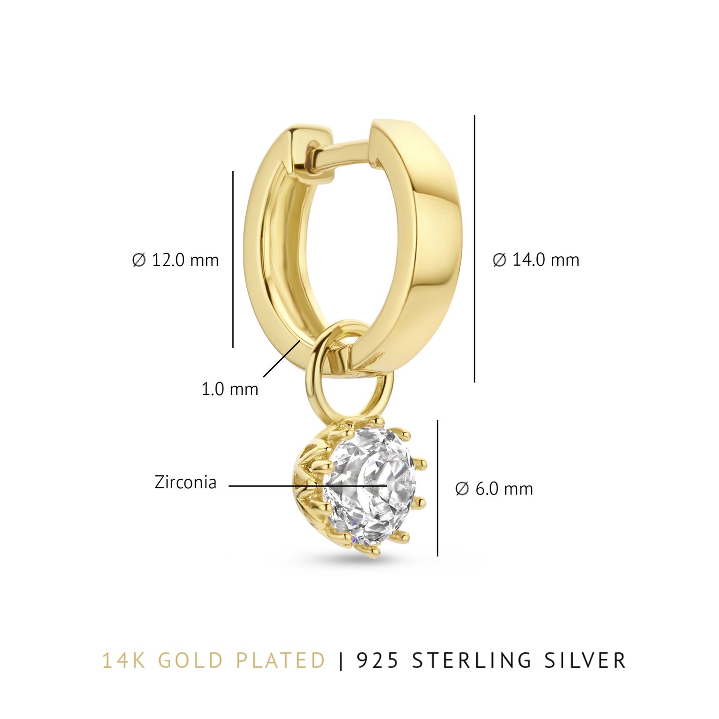 Cento Luci Rosia 925 sterling silver gold plated hoop earrings with zirconia stone - Parte di Me