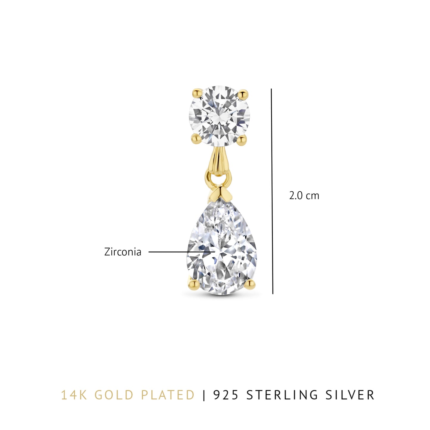 Ponte Vecchio Sienna 925 sterling silver gold plated drop earrings with zirconia stone - Parte di Me