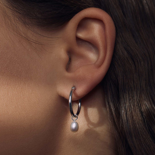 Brioso Cortona Ambra 925 sterling silver hoop earrings with freshwater pearl - Parte di Me