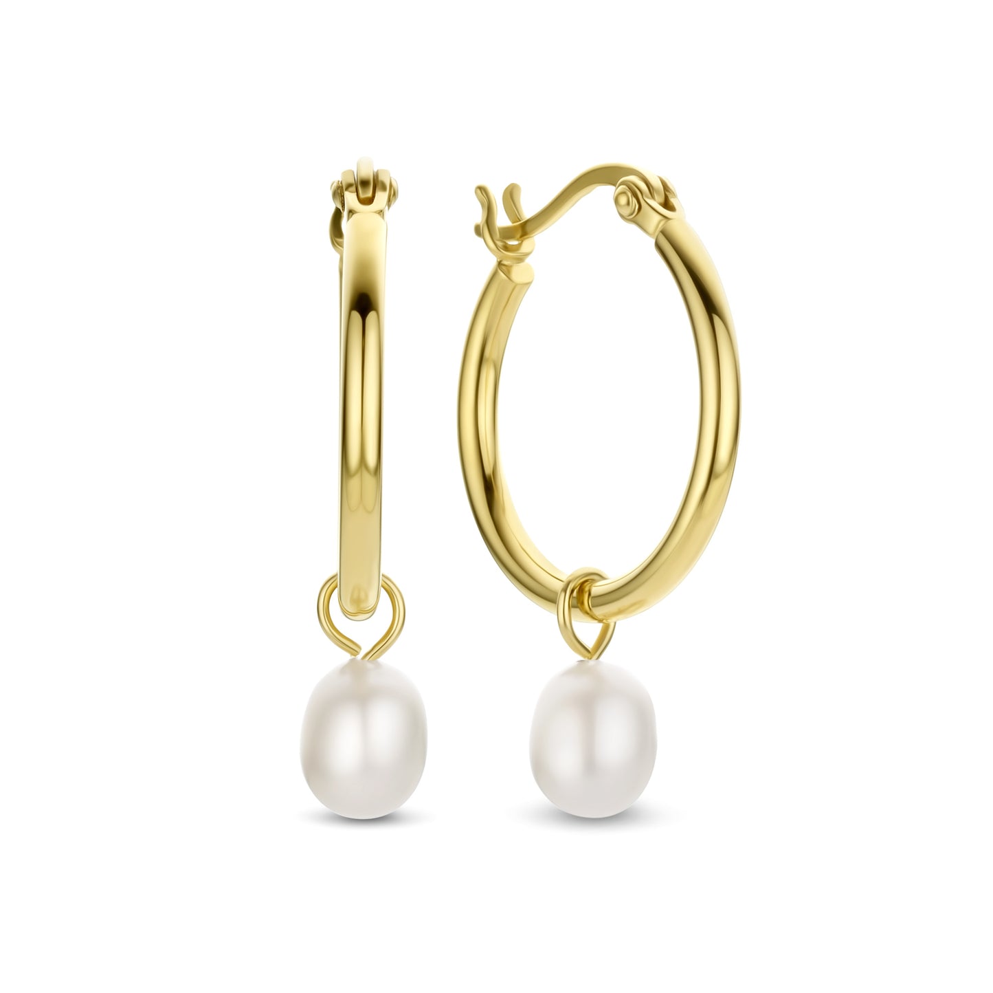 Brioso Cortona Ambra 925 sterling silver gold plated hoop earrings with freshwater pearl - Parte di Me