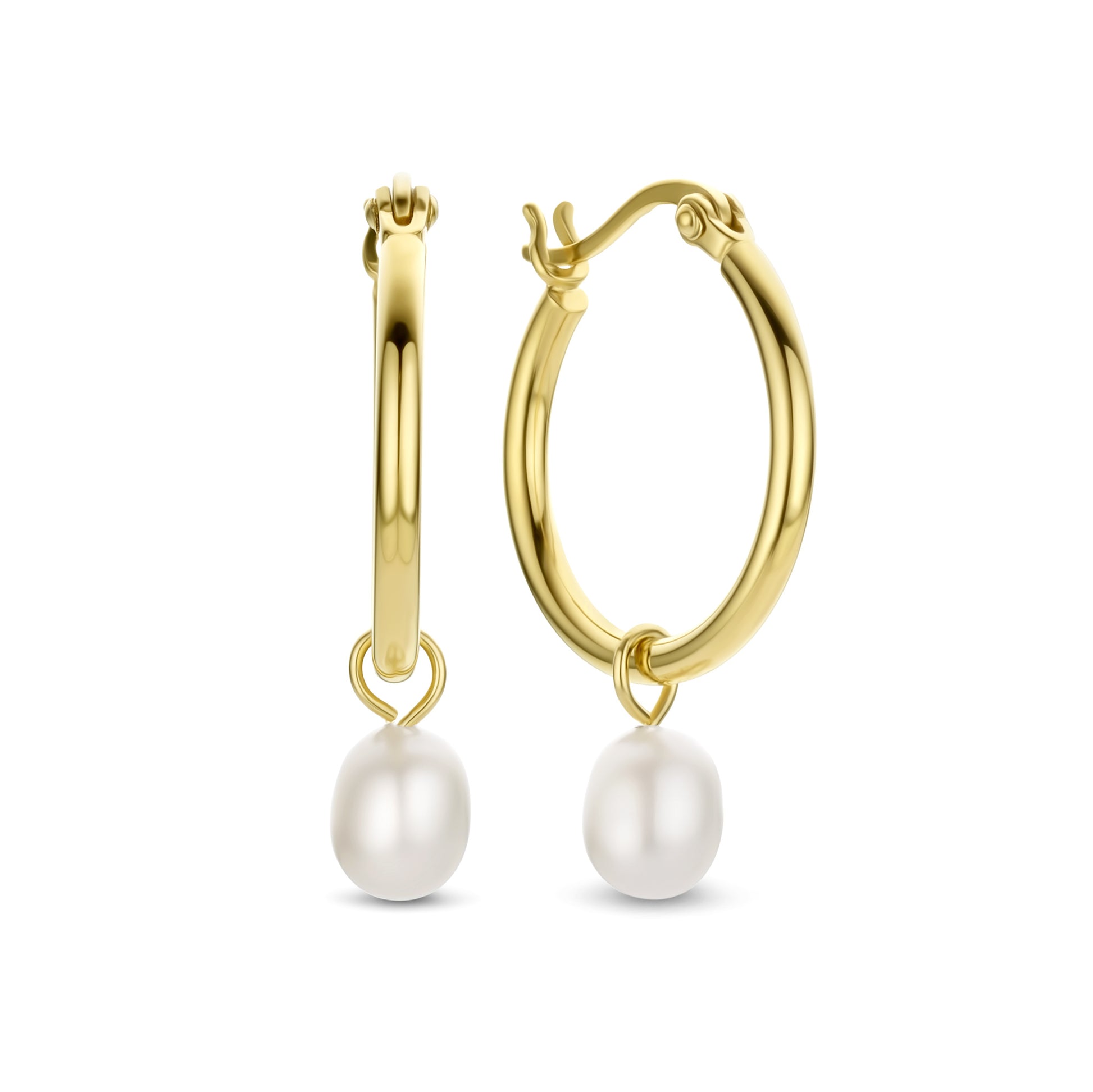 Brioso Cortona Ambra 925 sterling silver gold plated hoop earrings with freshwater pearl - Parte di Me