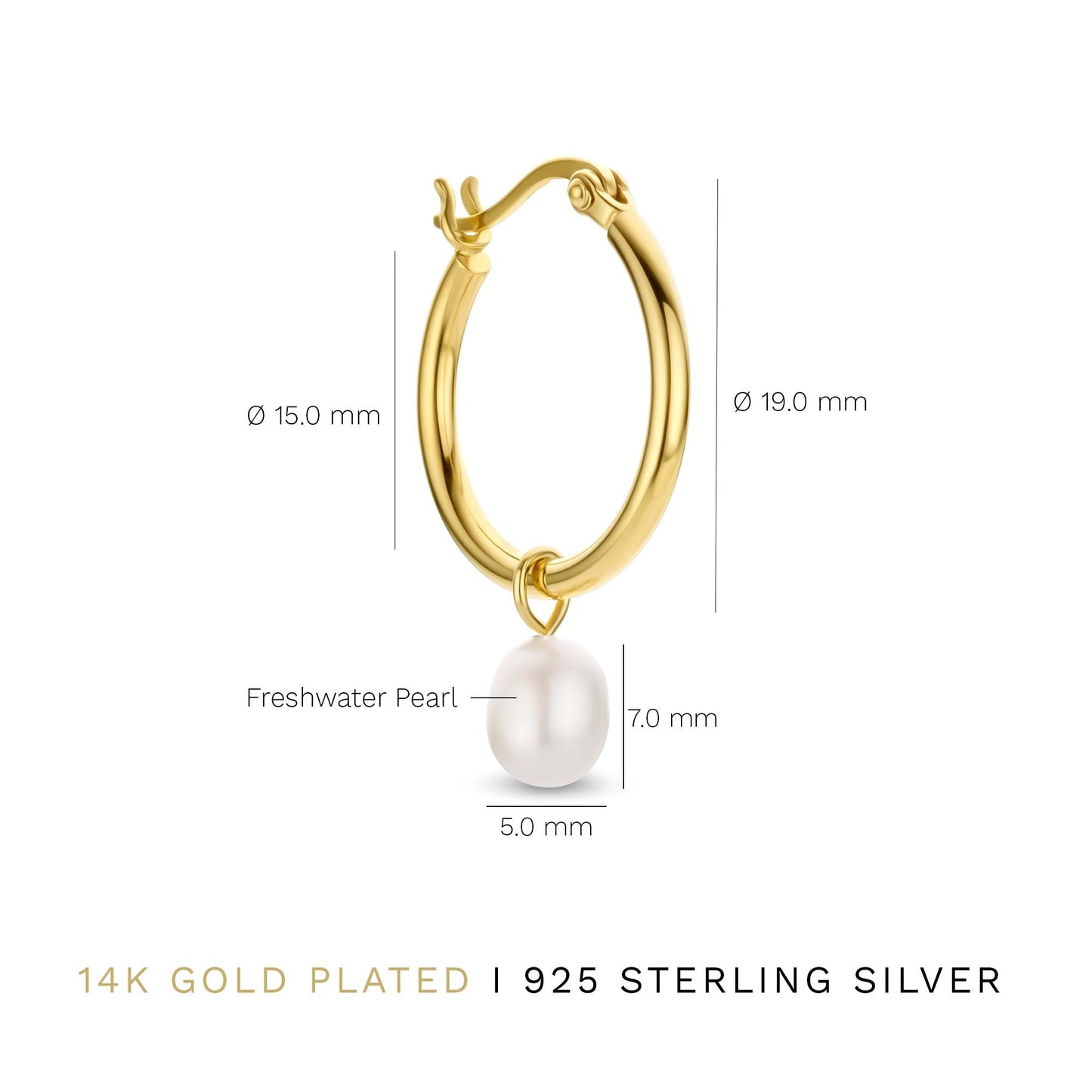 Brioso Cortona Ambra 925 sterling silver gold plated hoop earrings with freshwater pearl - Parte di Me