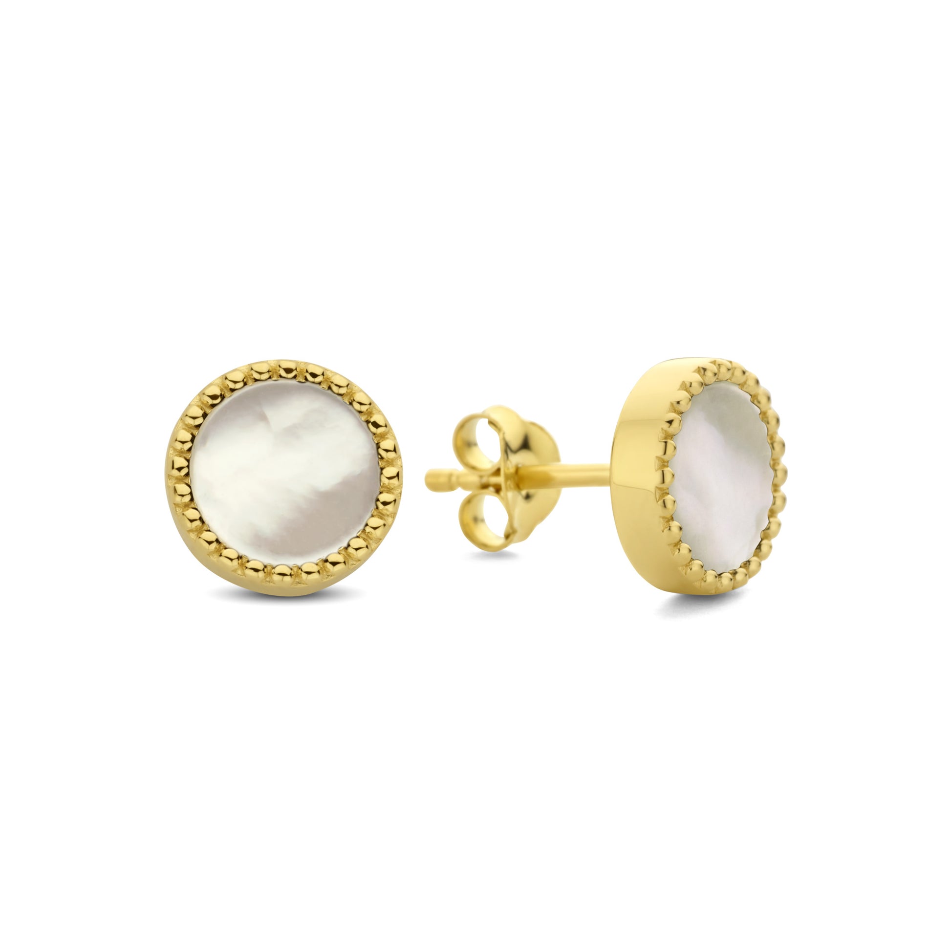 Brioso Cortona Dara 925 sterling silver gold plated ear studs with mother of pearl - Parte di Me