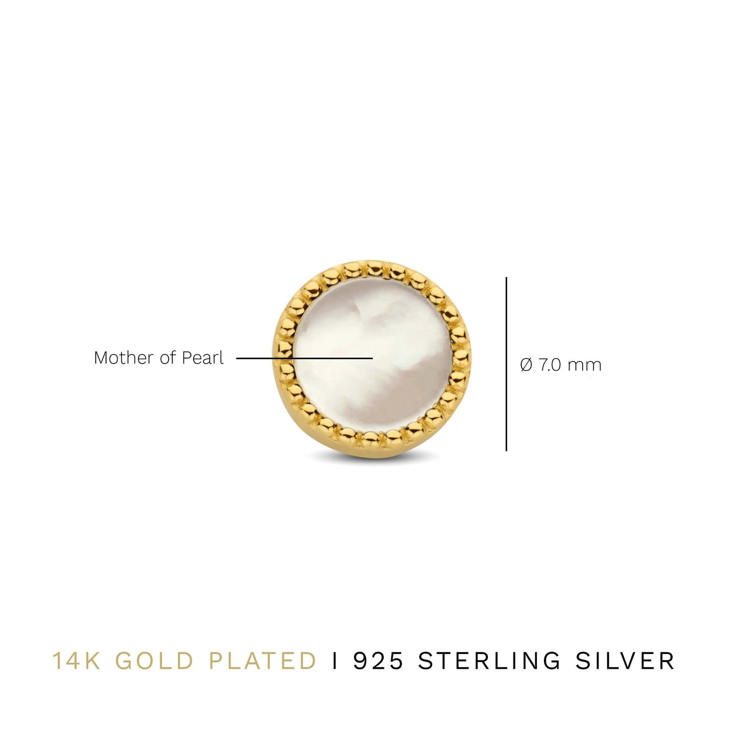 Brioso Cortona Dara 925 sterling silver gold plated ear studs with mother of pearl - Parte di Me