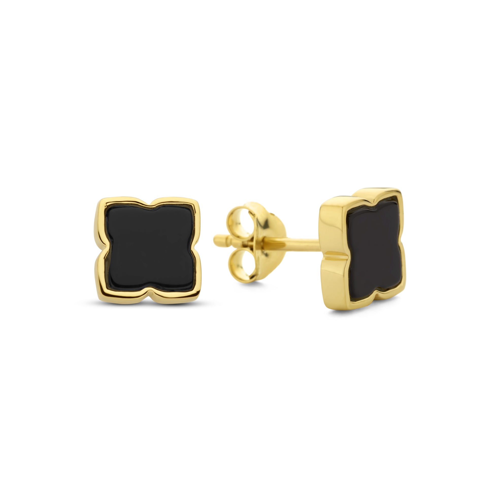 Brioso Cortona Giulia 925 sterling silver gold plated ear studs with black onyx - Parte di Me