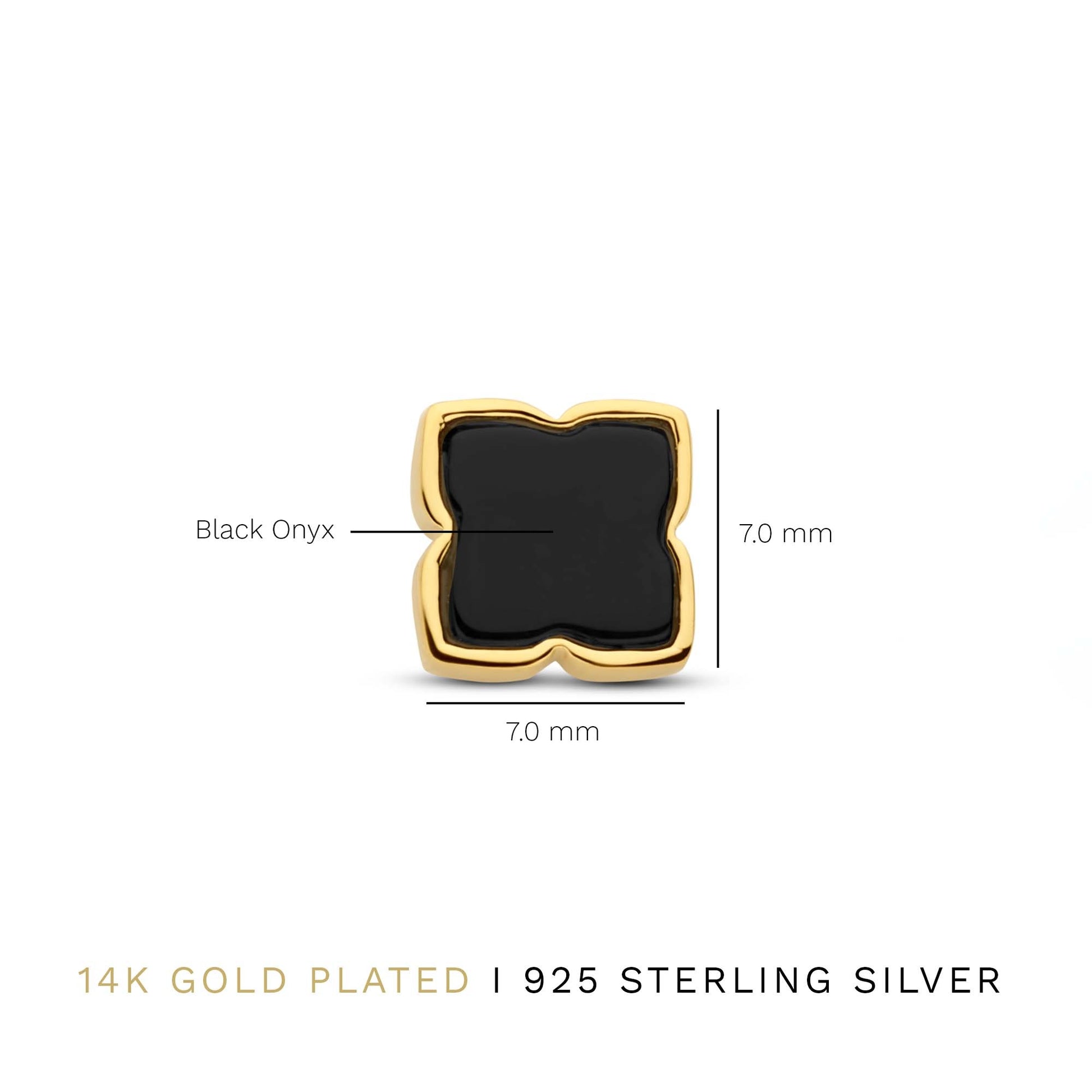 Brioso Cortona Giulia 925 sterling silver gold plated ear studs with black onyx - Parte di Me
