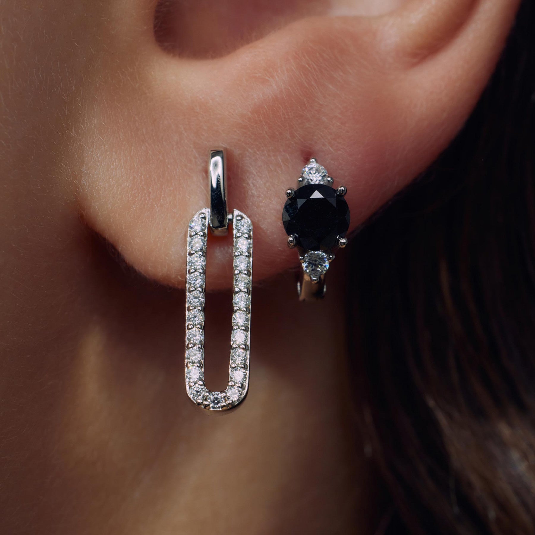 Sorprendimi 925 sterling silver earrings set with black onyx and zirconia stones - Parte di Me